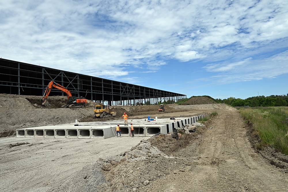 box culvert storage tank being installed