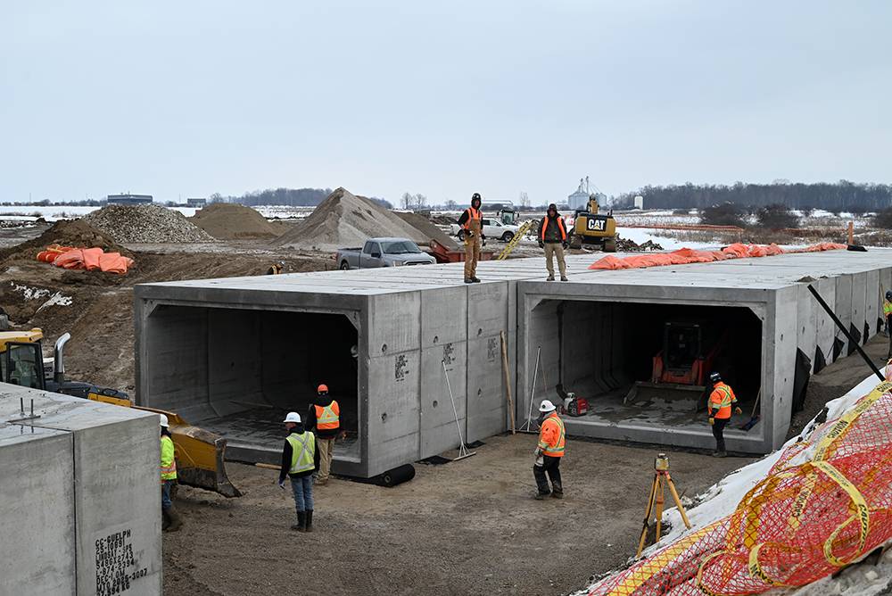 two box culvert cells being installed