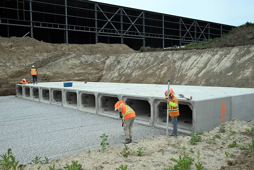 rows of box culverts in a construction site