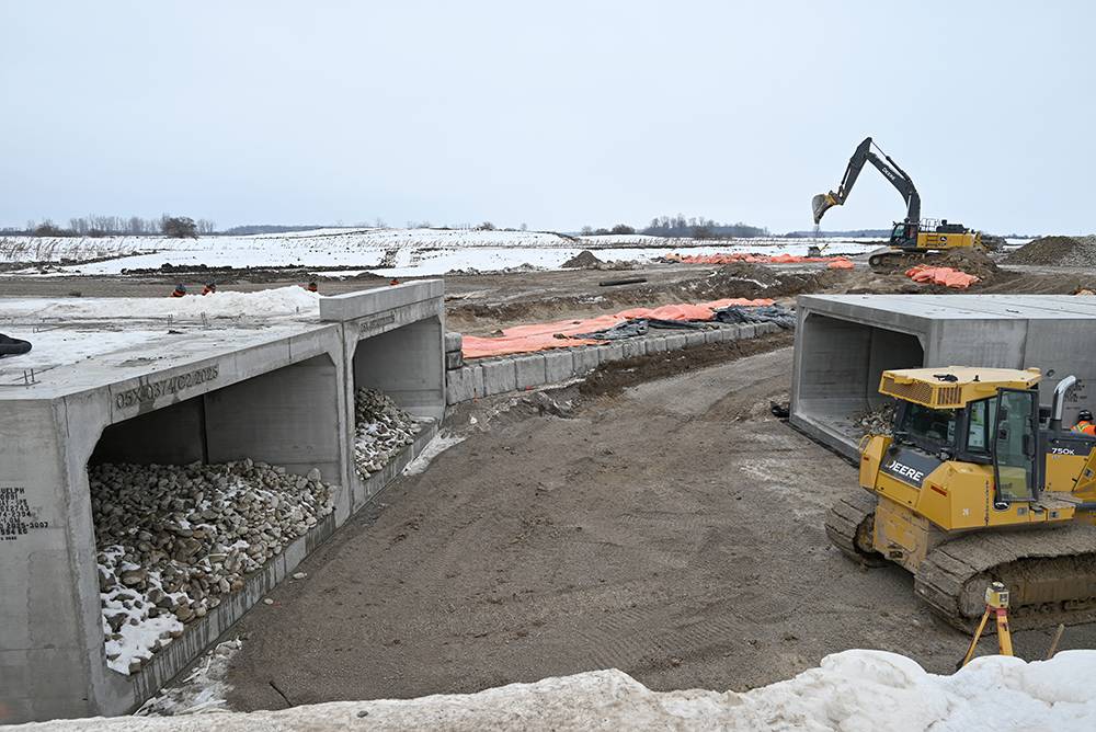 job site showing a four-cell box culvert installation