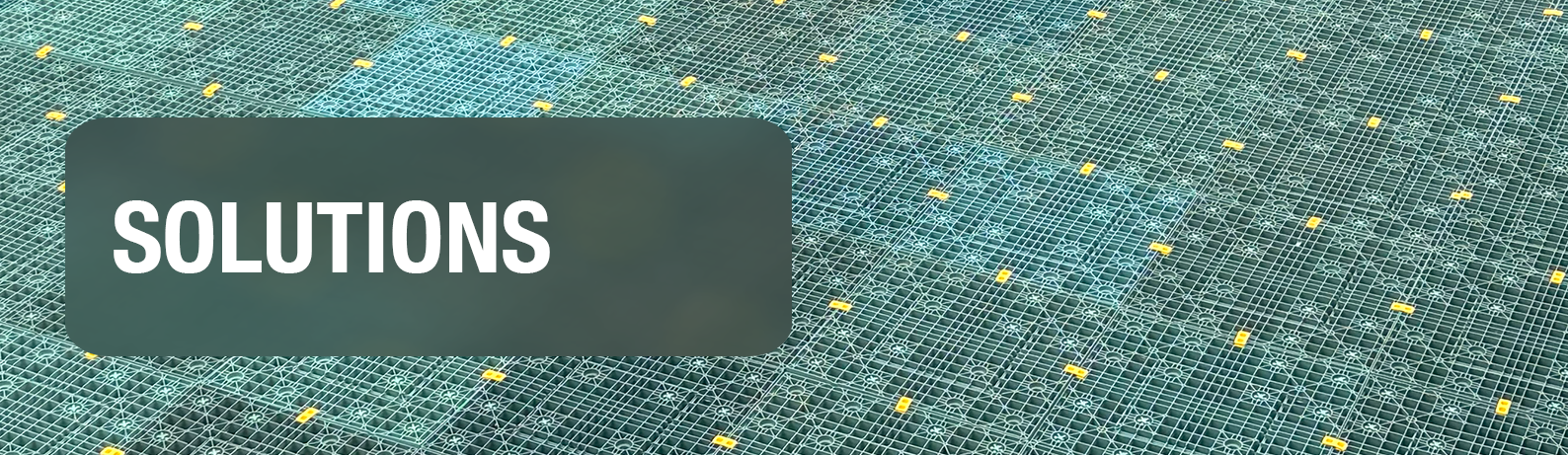 A banner image with a GreenStorm installation in the background, the word Solutions is in the middle left side inside a green box with rounded corners.