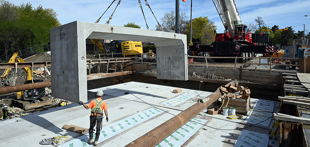 a tri-span unit being installed